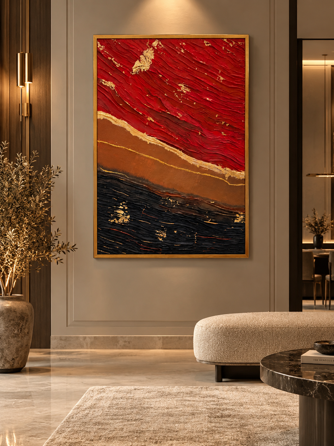 Textured artwork in a warm contemporary interior